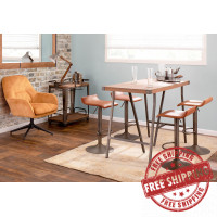 Lumisource BS-ALE AN+MBN2 Ale Industrial Barstool in Antique Metal and Brown Faux Leather - Set of 2
